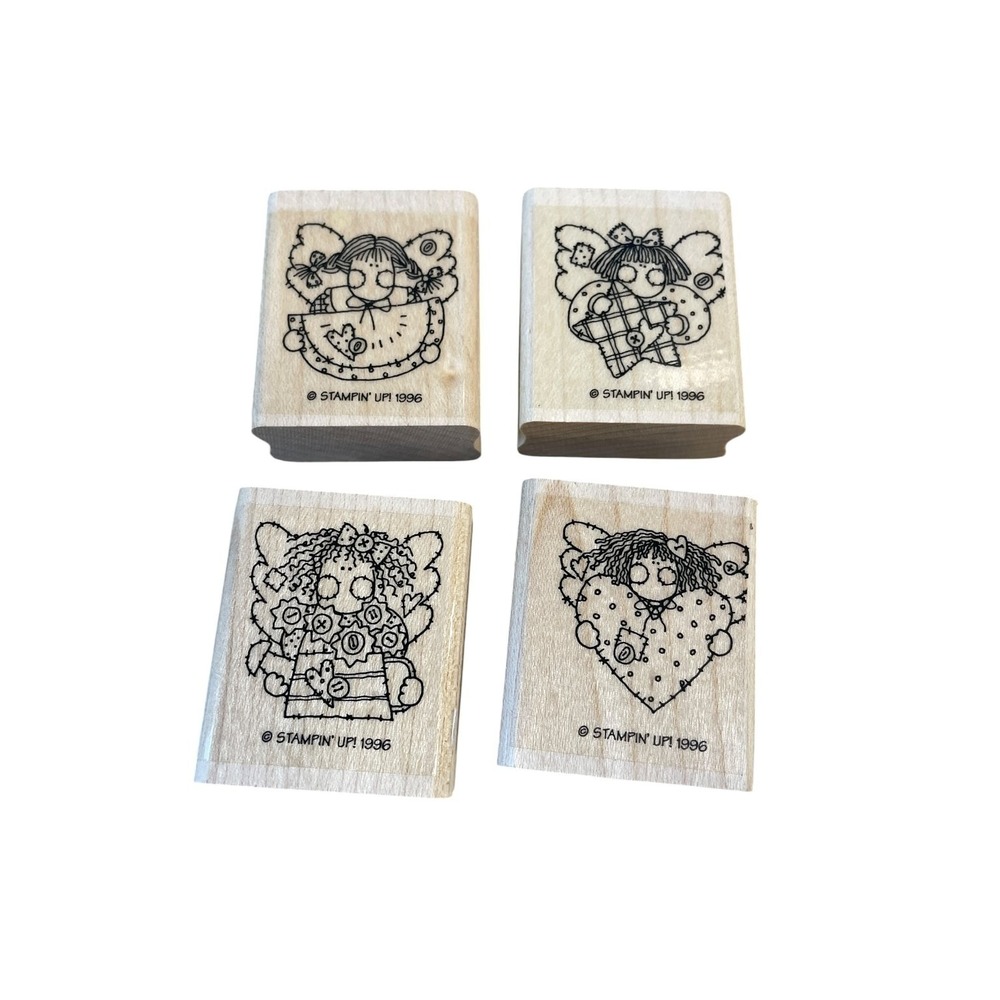 Stampin' Up! "Angel Faces" Wood Mount Stamp Set Angels 4-Piece